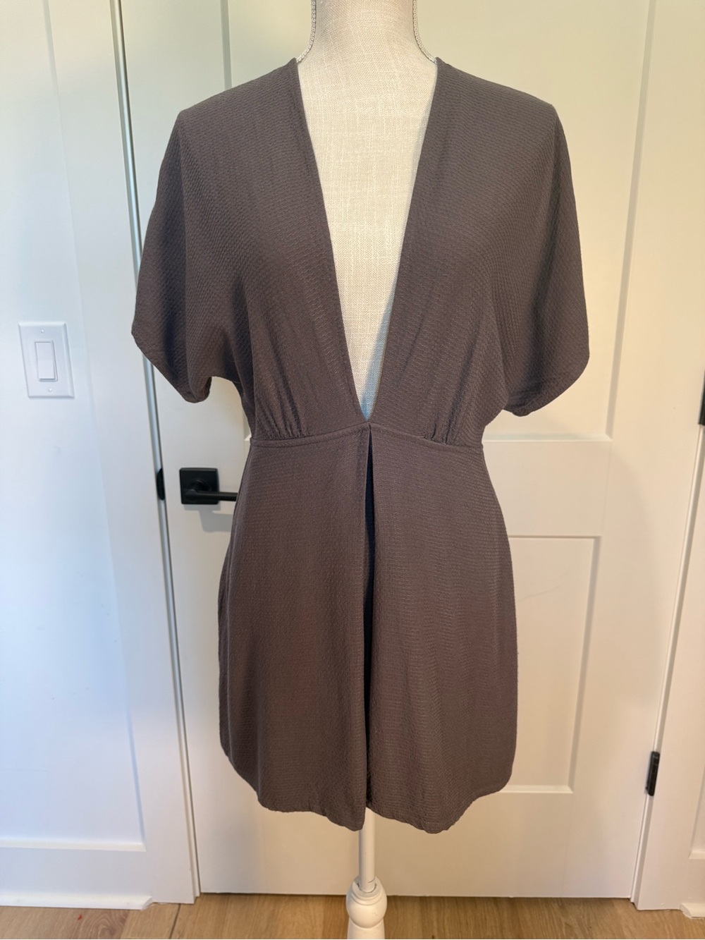 Reformation gray Deep V Textured Mini Dress Size 4